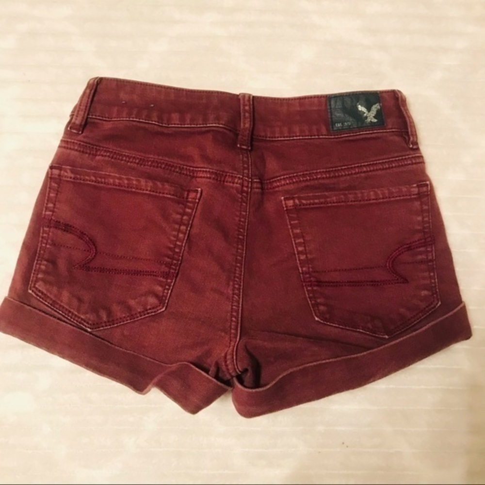AE American Eagle Hi Rise Shortie Denim Jean Shorts Purple Burgundy Size 0 25 - Picture 2 of 6